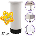 8 Adet Metal Ayarlanabilir 12 cm Beyaz Destek Ayağı Mobilya Kanepe Baza Koltuk Dolap Sehpa TV Ünitesi Ayağı