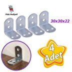 4 Adet Mobilya Eşya Dolap Duvar Sabitleyici Köşe Bağlantı L Demir Gönye Deprem Güvenliği 30x30x22mm 