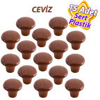 15 Adet Sert Plastik Mantar Düğme Kulp Ceviz Dolap Mobilya Mutfak Dolabı Çekmece Kapak Kulpu Kulbu 