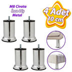 4 Adet Metal Destek Ayağı 10 Cm Krom Mobilya Kanepe Baza Koltuk Ünite Ayakları Metrik 8 Civatalı İnce Diş