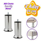 2 Adet Metal Destek Ayağı 15 Cm Krom Mobilya Kanepe Baza Koltuk Ünite Ayakları Metrik 8 Civatalı İnce Diş