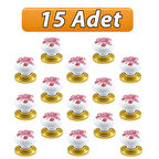 15 Adet Pembe Beyaz Ortanca Çiçek Desenli Altın Tablalı Polimer Düğme Kulp Mobilya Mutfak Dolabı Çekmece Kulbu Kulpları