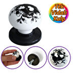 Siyah Gül Desenli Beyaz Polimer Düğme Kulp Siyah Tablalı Mobilya Mutfak Dolabı Çekmece Kulbu Kulpları