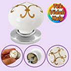 Defne Altın Çizgili Beyaz Polimer Düğme Kulp Krom Tablalı Mobilya Mutfak Dolabı Çekmece Kulbu Kulpları