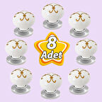 8 Adet Defne Altın Çizgili Beyaz Polimer Düğme Kulp Krom Tablalı Mobilya Mutfak Dolabı Çekmece Kulbu Kulpları