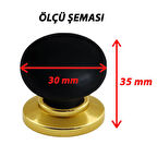 Petunya Kulp Siyah Polimer Düğme Kulp Altın Tablalı Mobilya Mutfak Dolabı Çekmece Kulbu Kulpları