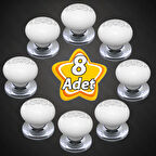 8 Adet Hanımeli Kulp Beyaz  Polimer Düğme Kulp Krom Tablalı Mobilya Mutfak Dolabı Çekmece Kulbu Kulpları