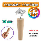 Ahşap Ayak 15 Cm 2'li Set M8 Civatalı Bağlantı Aparatlı Dolap Mobilya Koltuk Kanepe Destek Ayağı Ayakları