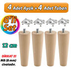 Ahşap Ayak 12 Cm 8'li Set M8 Civatalı Bağlantı Aparatlı Dolap Mobilya Koltuk Kanepe Destek Ayağı Ayakları