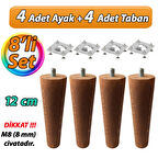Ahşap Ayak 12 Cm 8'li Set Koyu Meşe M8 Civatalı Bağlantı Aparatlı Dolap Mobilya Koltuk Kanepe Destek Ayağı Ayakları
