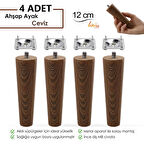 4 Adet Ahşap Ayak 12 Cm Ceviz M8 Civatalı Bağlantı Aparatlı Dolap Mobilya Koltuk Kanepe Destek Ayağı Ayakları