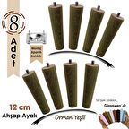 8 Adet Ahşap Ayak 12 Cm Orman Yeşili M8 Civatalı Bağlantı Aparatlı Dolap Mobilya Koltuk Kanepe Destek Ayağı Ayakları