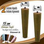 2 Adet Ahşap Ayak 15 Cm Orman Yeşili M8 Civatalı Bağlantı Aparatlı Dolap Mobilya Koltuk Kanepe Destek Ayağı Ayakları