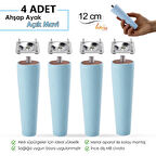 4 Adet Ahşap Ayak 12 Cm Açık Mavi M8 Civatalı Bağlantı Aparatlı Dolap Mobilya Koltuk Kanepe Destek Ayağı Ayakları