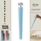 Ahşap Ayak 35 Cm Açık Mavi M8 Civatalı Bağlantı Aparatlı Mobilya Tabure Sehpa Masa Destek Ayağı