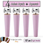 4 Adet Ahşap Ayak 15 Cm Açık Pembe M8 Civatalı Bağlantı Aparatlı Dolap Mobilya Koltuk Kanepe Destek Ayağı Ayakları