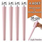 4 Adet Ahşap Ayak 35 Cm Açık Pembe M8 Civatalı Bağlantı Aparatlı Mobilya Tabure Sehpa Masa Destek Ayağı