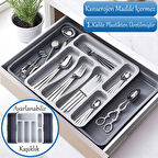 Gri Ayarlanabilir Çift Taraflı Çekmece Içi Uzayabilen Kaşıklık Çatal Bıçaklık Düzenleyici Kepçelik