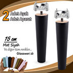 2 Adet Ahşap Ayak 15 Cm Siyah M8 Civatalı Bağlantı Aparatlı Dolap Mobilya Koltuk Kanepe Destek Ayağı Ayakları