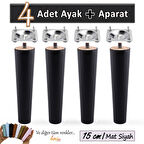 4 Adet Ahşap Ayak 15 Cm Siyah M8 Civatalı Bağlantı Aparatlı Dolap Mobilya Koltuk Kanepe Destek Ayağı Ayakları