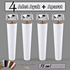 4 Adet Ahşap Ayak 15 Cm Beyaz M8 Civatalı Bağlantı Aparatlı Dolap Mobilya Koltuk Kanepe Destek Ayağı Ayakları