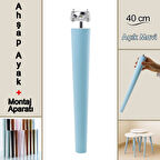 Ahşap Ayak 40 Cm Açık Mavi M8 Civatalı Bağlantı Aparatlı Mobilya Tabure Sehpa Masa Destek Ayağı