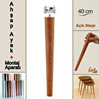 Ahşap Ayak 40 Cm Açık Meşe M8 Civatalı Bağlantı Aparatlı Mobilya Tabure Sehpa Masa Destek Ayağı