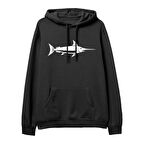 Fish  Baskılı Siyah Hoodie