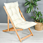 Reyo Bysay Ahşap Katlanabilir Taşınır Puf Minderli Şezlong Krem