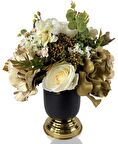 Yapay Çiçek Aranjmanı Siyah Gold Vazolu Nişan Çiçeği İsteme Çiçeği Masa Üstü Çiçeği Arajman 33594