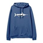 Fish Baskılı Hoodie-Royal Mavi