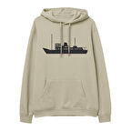 Ship  Baskılı Krem Hoodie
