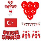 23 Nisan Süsleri Kapı Süsü-Bayrak-Zigzak Banner-Pencere Süsü-Dekoratif El Ele Çocuklar ve Ay Yıldız 