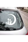 Ayın Üzerinde oturan 2Sevimli Kedi Oto Sticker yapıştırması 20CM Beyaz