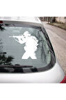 Elinde Silah Olan Savaşcı Asker Etiket Sticker Yapıştırma 25cm  Beyaz