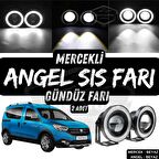 Dacia Dokker 2012-2022 Uyumlu Üniversal Mercekli Angel Sis Farı Metal Su Geçirmez 76 mm Beyaz Halkalı Gündüz Farı Angel Eyes 2 Adet