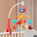 Pilli Işıklı Müzikli Kumandalı Projektörlü Sabitlemeli Çıngıraklı Dönence - Bebek Uyku Arkadaşı Kırmızı