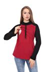 LuvmaBelly MYRA4523 Siyah&Bordo Parçalı Kapüşonlu 