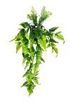 Yapay Çiçek Sarkan Boston Fern Yapraklı Bitki Küçük Siyah Saksıda Yapay Sarmaşık 55cm