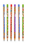 Renkli Flowers Çiçek Desenli Yuvarlak 2B Kurşun Kalem - 6 Adet