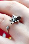Küçük Fil Şekilli Kadın Yüzük Gümüş Kaplama Ayarlanabilir El Yapımı Kadın Yüzük