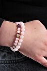 Sertifikalı Pembe Kuvars,Ametist ve Hematit Kadın Doğal taş Set Bileklik 6mm ve 8mm