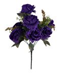 Yapay Çiçek Büyük Demet 7 Kafalı 4 Cipsolu Gül Demeti İNDİGO MOR