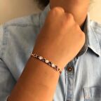 Rose Kaplama Sıralı Halkalar Taşlı Gümüş Bileklik