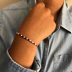 Siyah Beyaz Taşlı Gümüş Bileklik