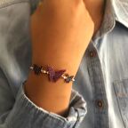 Rose Kaplama Renkli Kelebek Motif Gümüş Bileklik