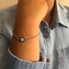 Rodium Kaplama Nazar Boncuğu Gümüş Bileklik