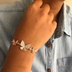 Rose Kaplama Beyaz Taşlı Kelebek gümüş Bileklik