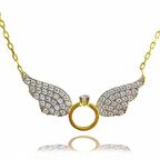 Kanatlı Tek Taş Yüzük 18K Altın Kaplama Kolye