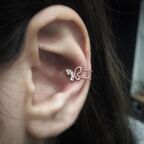 Kelebek Rose Kaplama Kıkırdak Gümüş Küpe